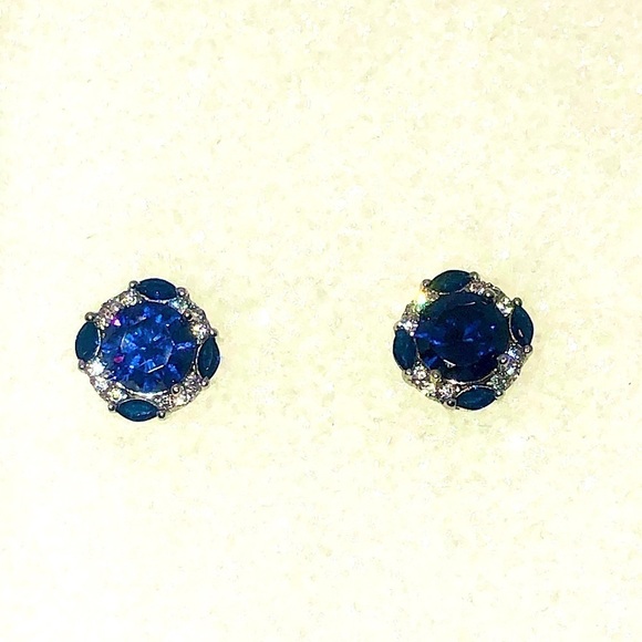 𝅺janina’s Sterling Silver Blueb& White Fancy Cz Stud Earrings .4” - Picture 1 of 6